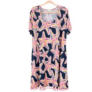 Simply Southern Women’s Starfish Blue & Pink Dress Tassel Trim Size XXL